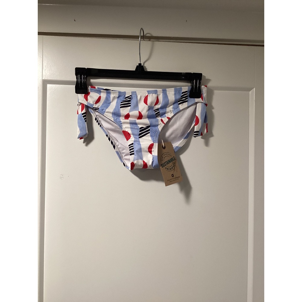 Snapper Rock Girls Sustainable Bikini Bottoms Blue White Stripe Red Size 14 NWT